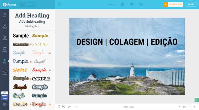 área de trabalho do Fotojet