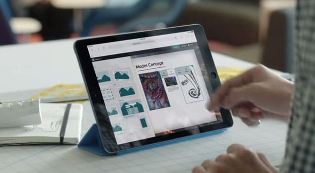 Microsoft Sway tela de um tablet com o Microsoft Sway